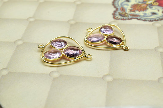 Pink Amethyst Gemstone Component Jewelry,Amethyst Quartz Earring Component,Finding Necklace Connector,Pink Amethyst Beaded Earring Connector