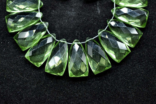 Green Amethyst long Trillion beads,8x16mmTrillion Faceted Beads,Green Amethyst pyramid shape beads,pyramid shape Briolettes,Amethyst Beads