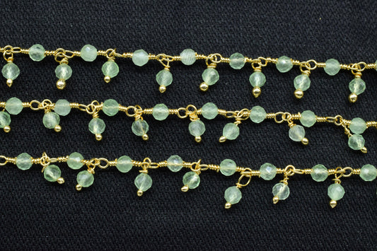 Natural Prehnite Dangling Bead Chain,Gemstone Rosary Chain,Wire Wrapped Necklace Chain,Prehnite Cluster Rosary Chain,Handmade beaded Jewelry