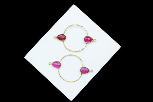 Ruby Bezel Connector,Handmade jewellery,Double Bail Connector,Ruby Jewelry Components,Pear Shape Bezel Charms,Ruby Earring Connectors,