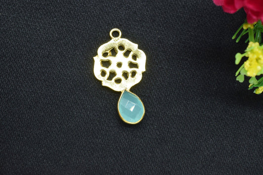 Aqua Chalcedony Teardrop Pendant/Single Bail Charm/Aqua Chalcedony Faceted Gemstone/Handmade Earring/Earring Making Bezel/Pear Shape Earring
