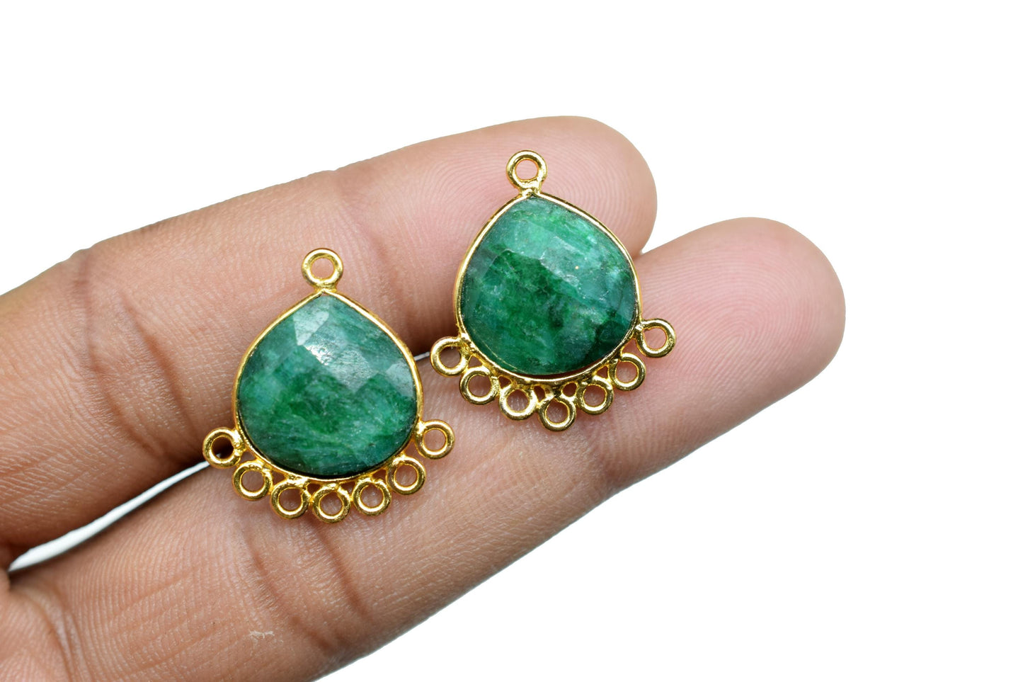 Emerald 14mm Heart Bezel Charm/Charms Connector/Handmade Jewellery Connectors/Gemstone Brass Component/Women Jewelry/B'day Gift