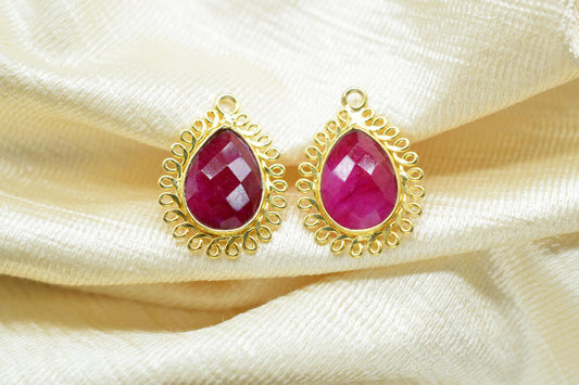 Natural Ruby 10x14mm Teardrop Charms,Gemstone Pendant,Handmade Jewellery Connector,Single Bail Pendant,Ruby Bezel Charms,Necklace Pendant