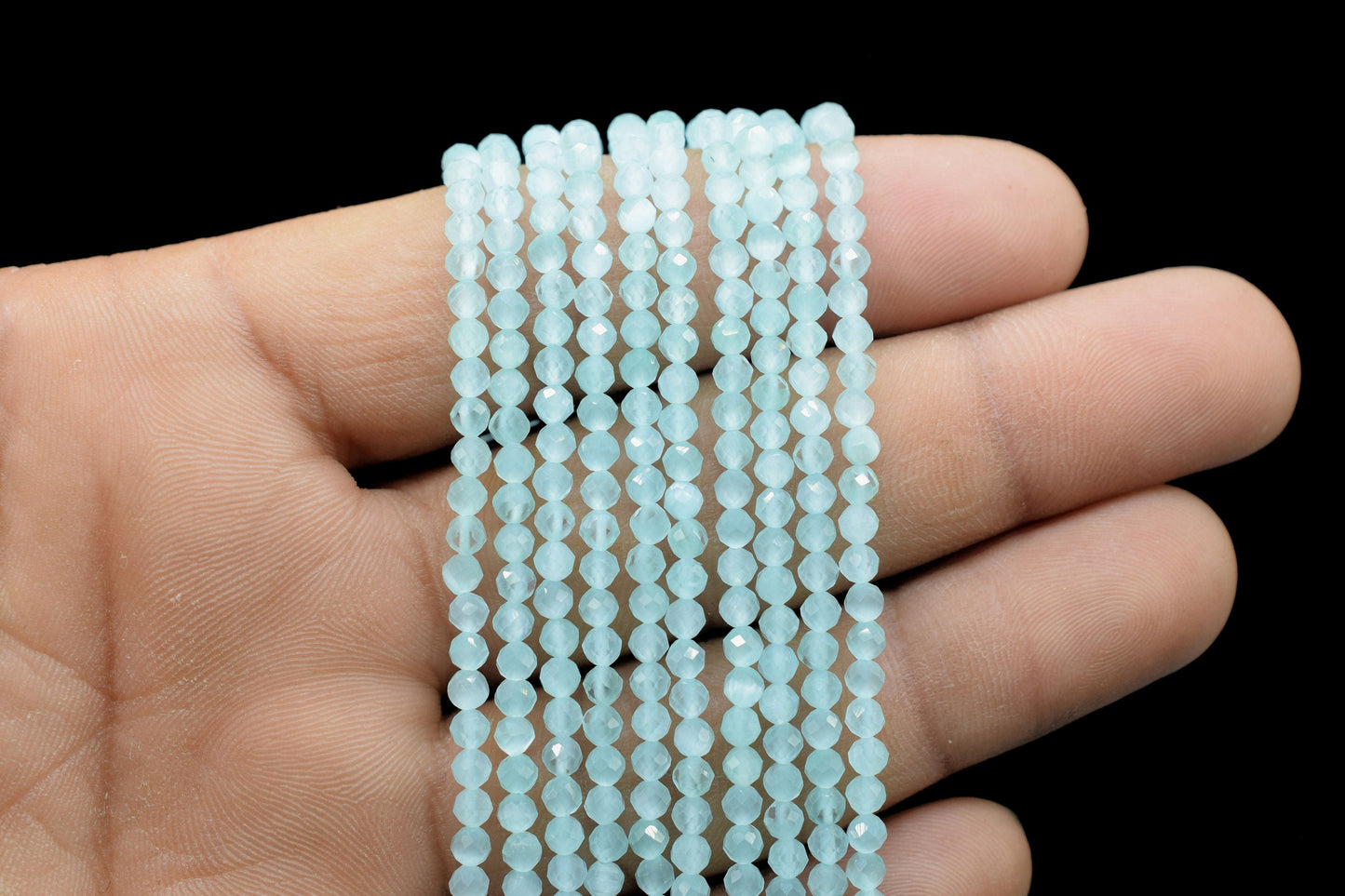 Aqua Chalcedony AAA Faceted beads/Aqua Stone Beads/Rondelle Beads/Jewerly Making Beads/Micro Cut Beads/Loose Gemstone Beads/Wholesale Beads