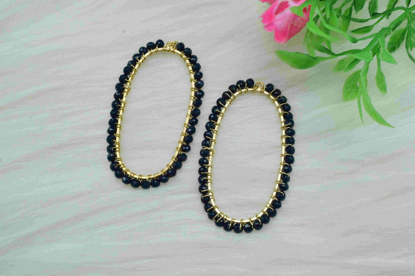 Black Onyx beads Finding Connector,Oval Pendant Component,Handmade Connector,Finding Necklace,Beaded Finding Component,Black Onyx jewelry,