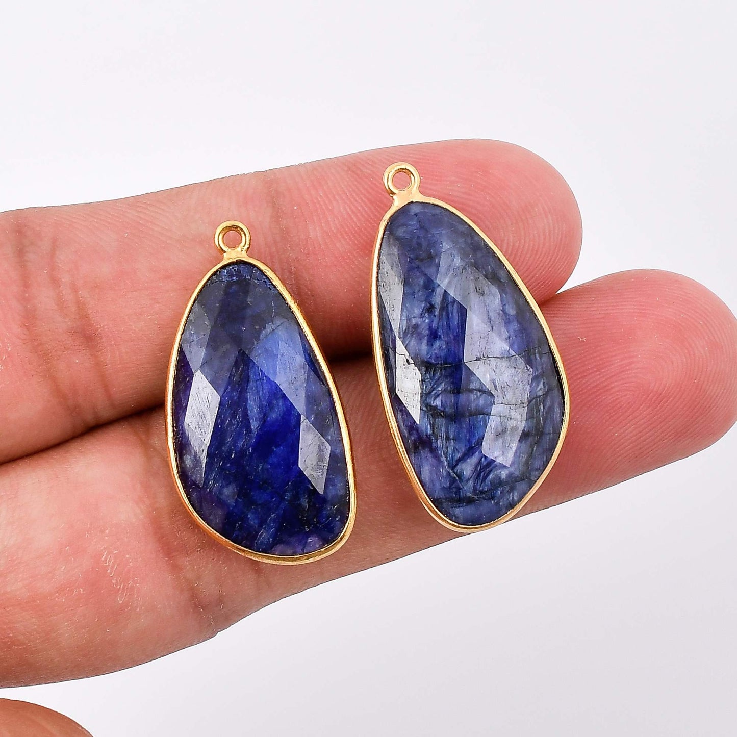 Blue Sapphire 15x26mm charms,Sapphire pendant,Sapphire jewelry making charm,Gemstone connector,Brass charm,Gold plated charm,Craft supplies