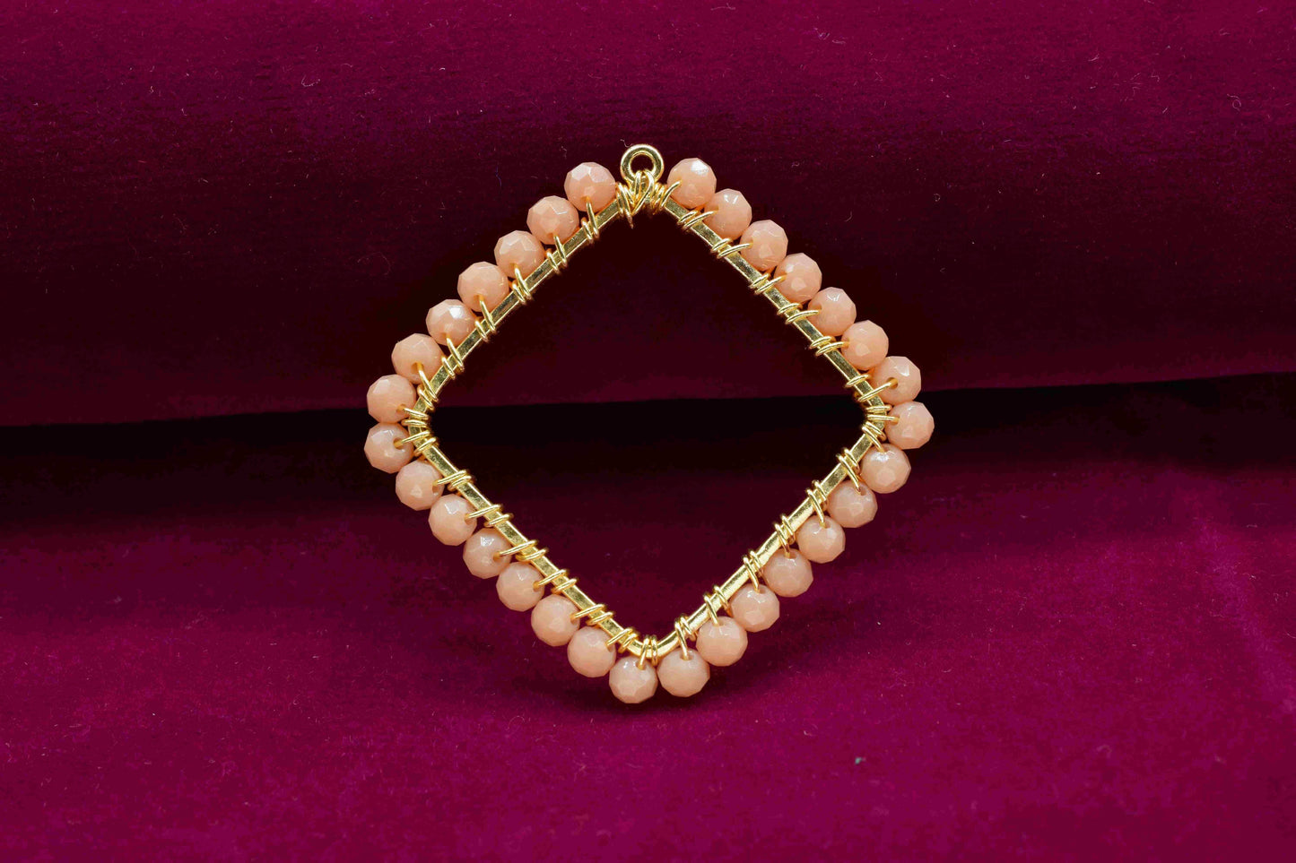 Peach Moonstone Wire Wrapped Dangle Connector,Square Pendant Component,Finding Component Peach Jewelry,Beads link Component,Handmade Jewelry