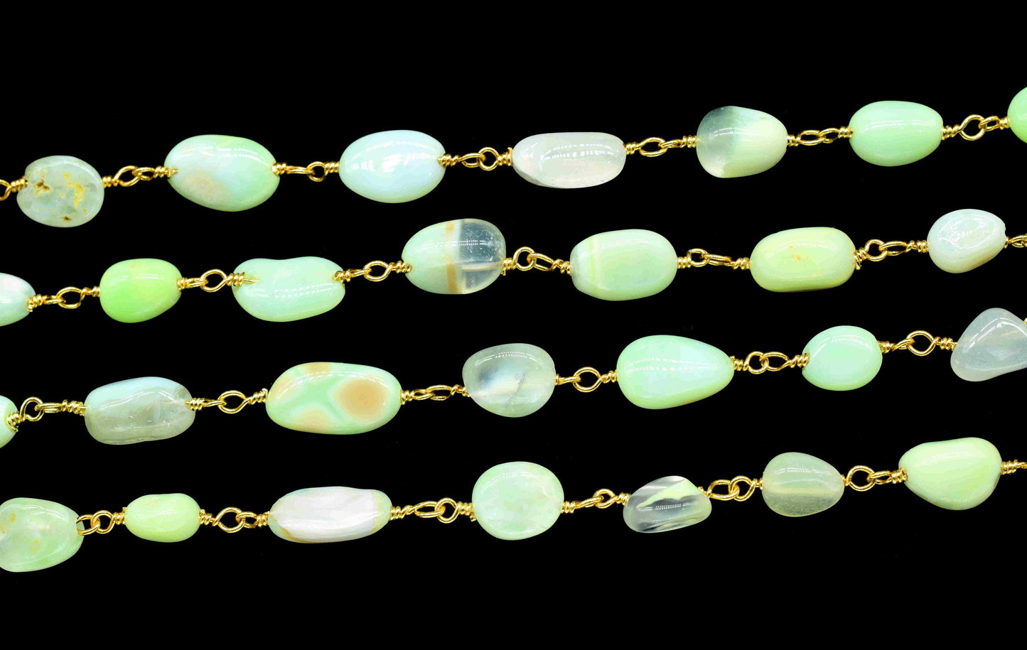 Chrysoprase Gemstone Oval Shape Smooth Bead Chain,Chrysoprase Wire Wrapped Gold Plating rosary,Chrysoprase Beads Link Chain Jewelry,Gift