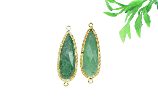 Green Strawberry 10x30mm pear shape Pendant,Strawberry Faceted Charms Connector Jewelry,Green Strawberry Gold Plated Double Bail bezels,Gift