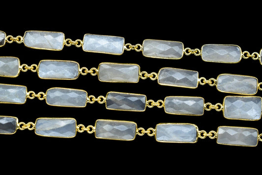Grey Moonstone Bezel Connector Chain/Bracelet Chain/Handmade Bezel Chain/Grey Moonstone Baguette chain/Gemstone Bezel Chain/Link Chain