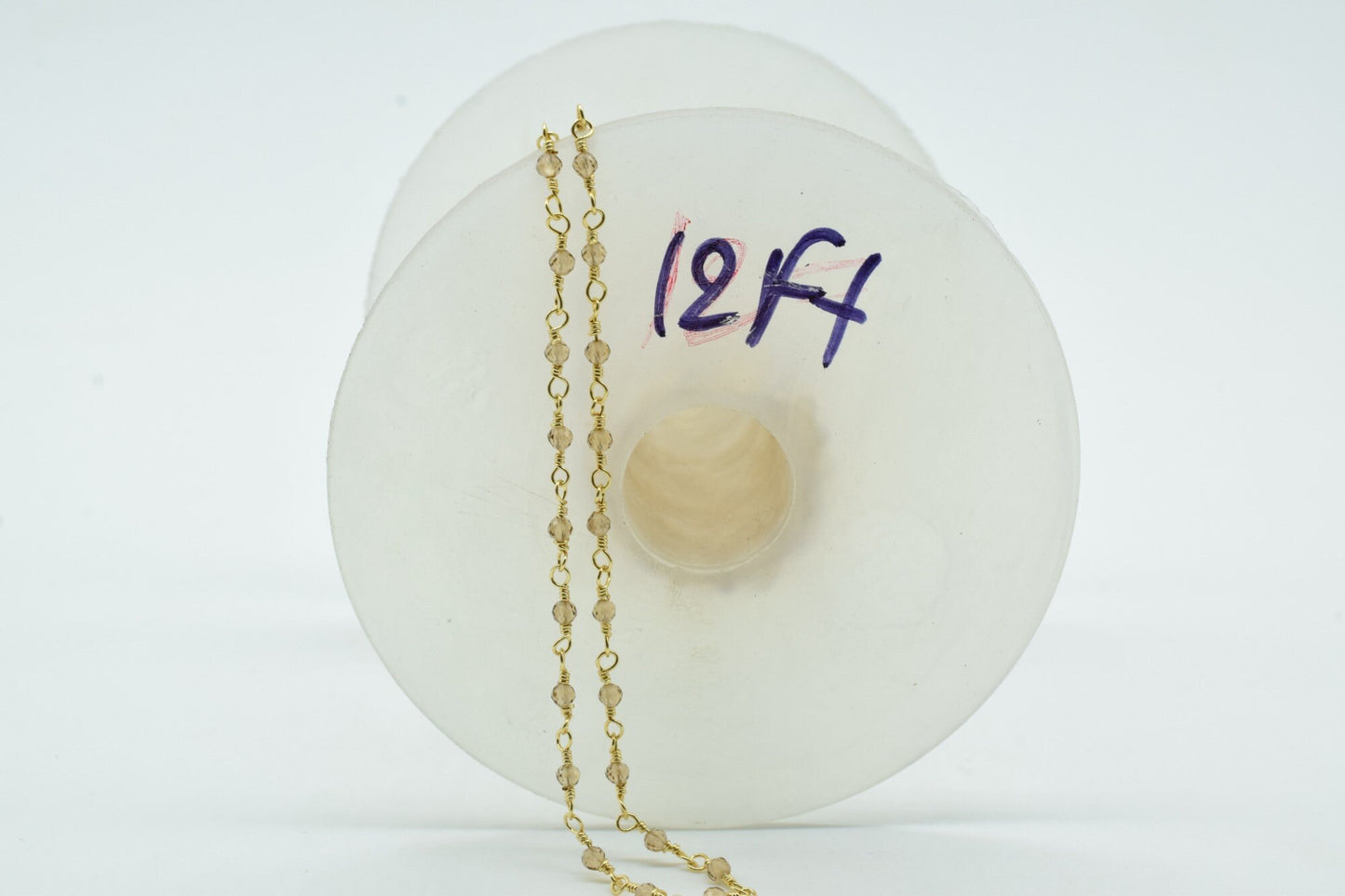 Smoky Quartz 2mm Beaded Chain,Smoky Quartz Rosary,Gold Plated Wire Wrap Chain,Brass chain,Jewelry Making Chain,Rosary,Smoky vermeil chain