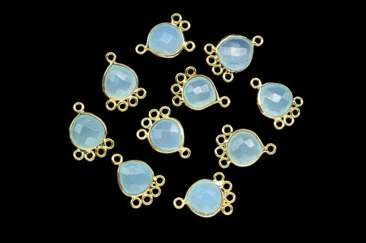 Aqua Chalcedony Heart Shape Pendant/Gold Plated Charms Jewelry/Handmade Connector Jewelry/Connector Charms/Station Bezel Link Supplies/Gift