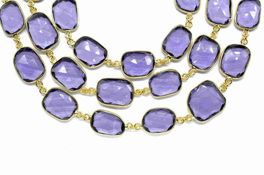 Amethyst Rectangle Shape Bezel Link Chain,Amethyst jewelry,Amethyst Cut Stone Bezel Chain,Handmade Bezel Link Connector,Jewelry Making Chain