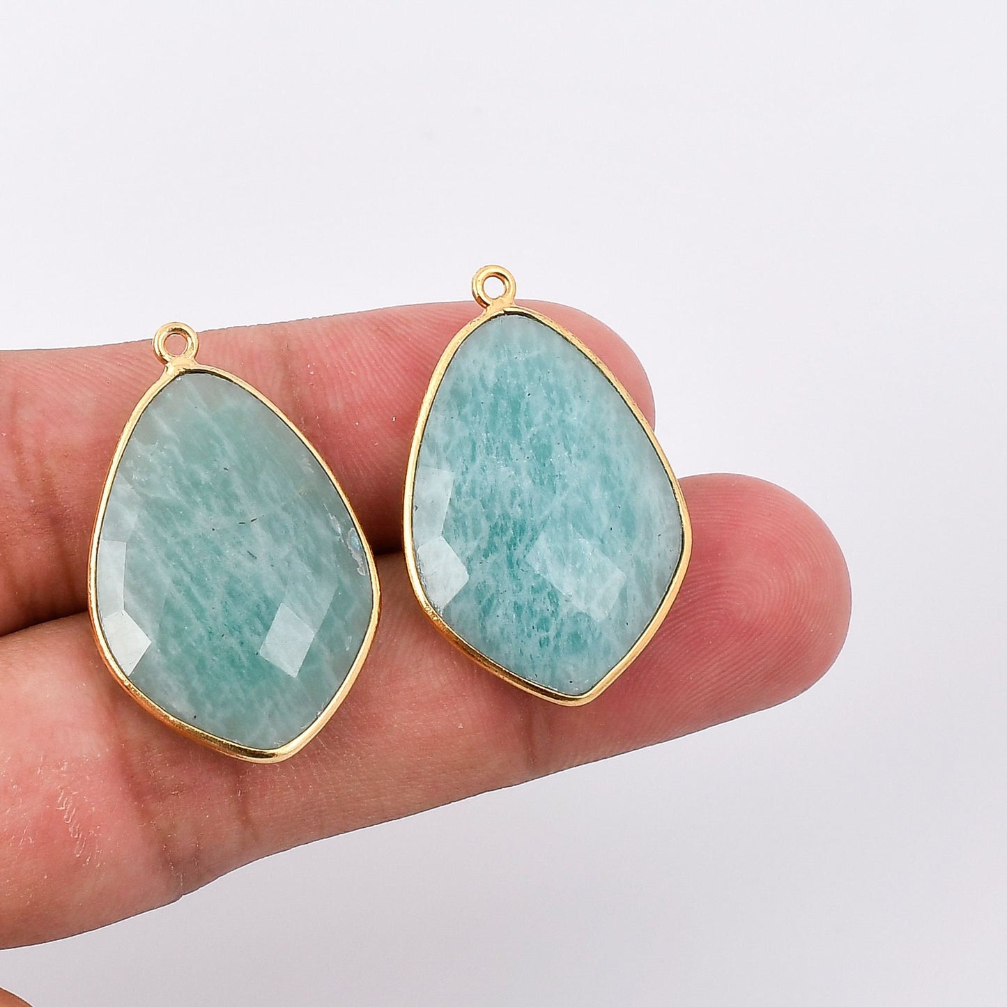 Amazonite 18x23mm bezel charms,Amazonite kite pendant,Diamond shape charms,Gemstone connector,Brass charm,Gold plated charm,Jewelry supplies