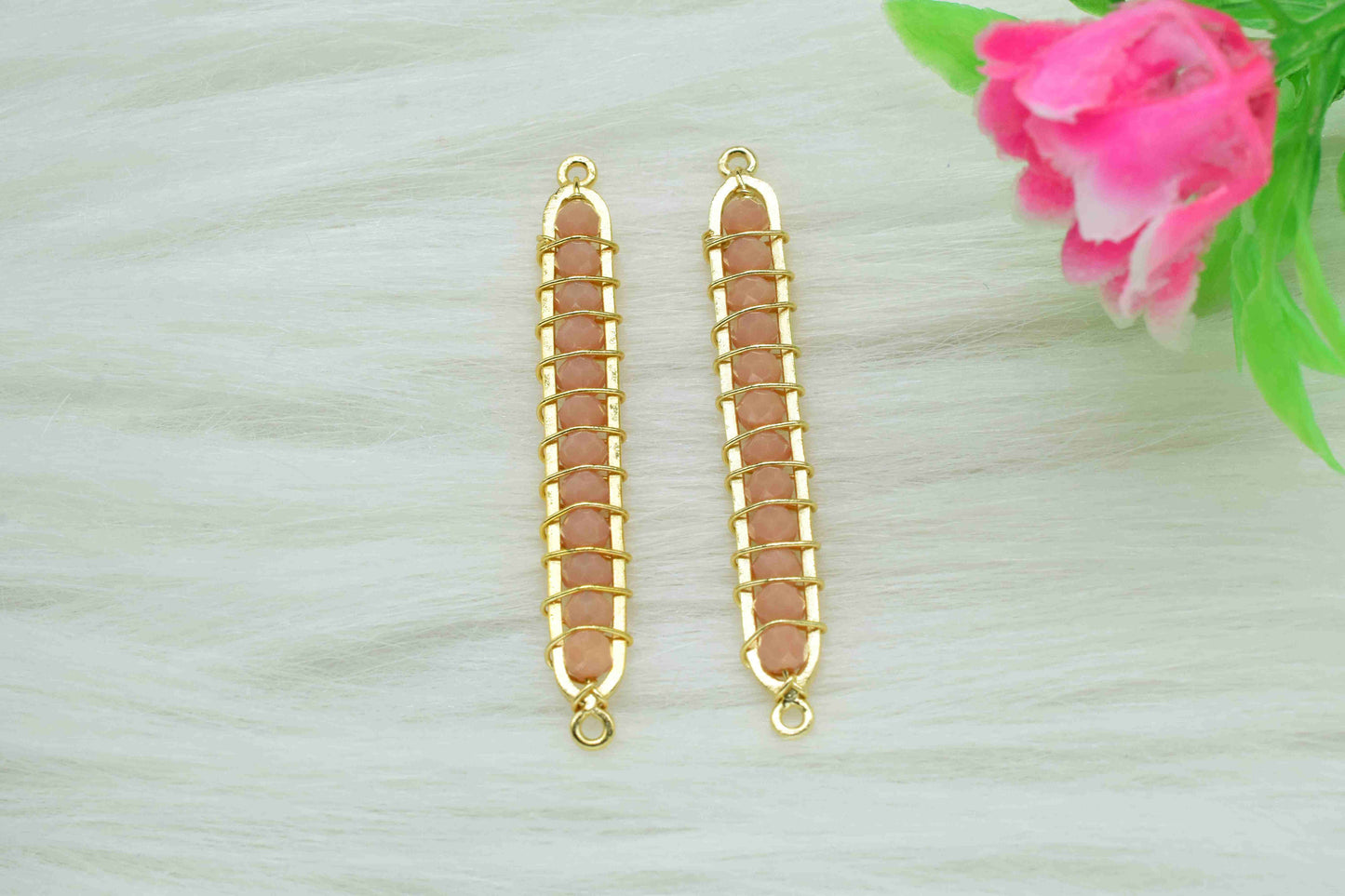 Peach Moonstone Beaded Bar Finding Connector,Gemstone Bar Pendant Necklace,Bar Bracelet,Bead Bar Finding Component,Peach Moonstone Jewelry