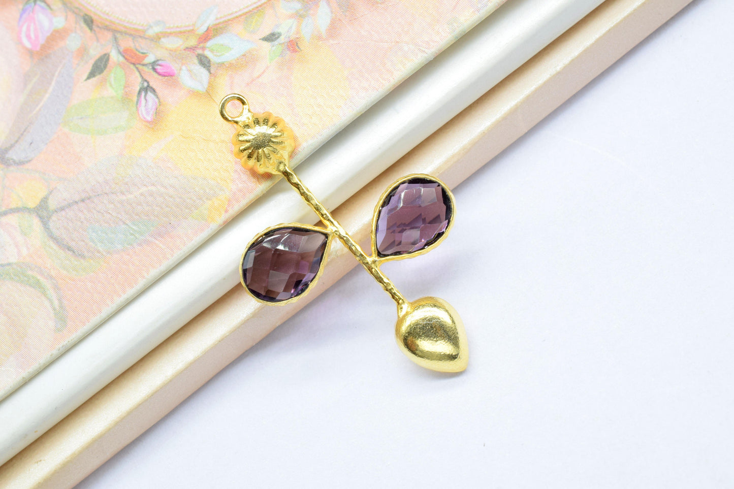 Amethyst charms/Single Bail Pendant/Gemstone Components/Connector Charms/Single Bail Pendant/Teardrop Pendant/Handmade Jewellery,Brides Gift
