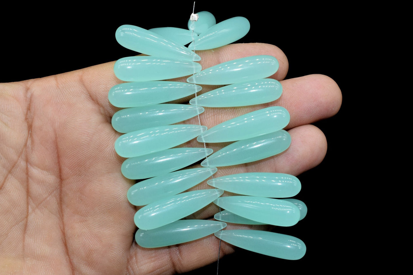 Aqua Chalcedony Long drop 8x30mm smooth Briolettes,Top Drilled Gemstone Teardrops,Chalcedony Teardrop Beads For Jewelry Making Supplies