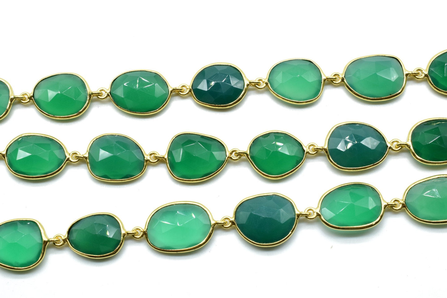 Natural Green Onyx Faceted Bezel Connector Station Link Chain,Green Onyx Free form Size Connector Chain,Bezel Connector Chain,Bracelet Chain