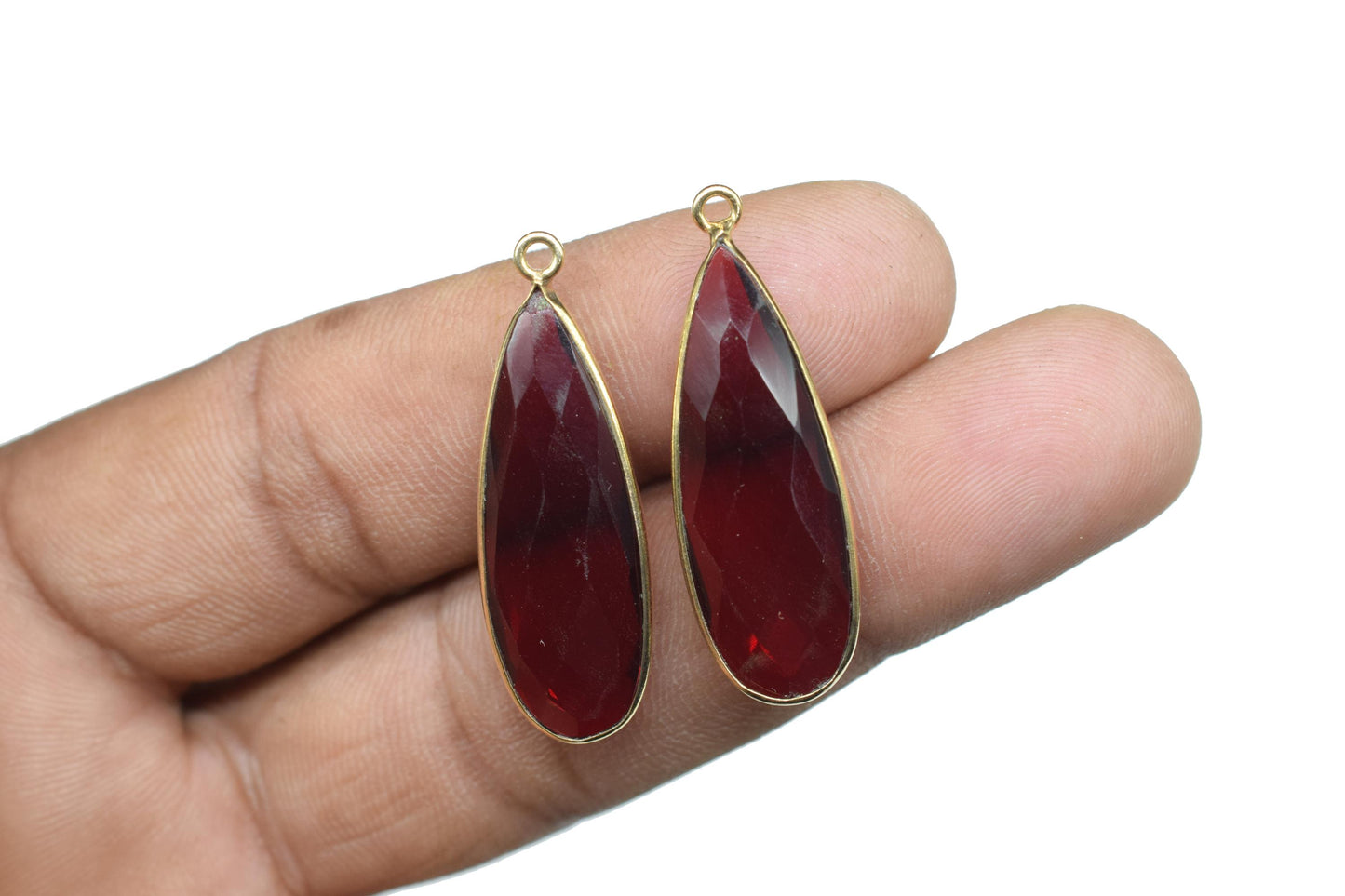 Garnet 10x30mm Pears Shape Connector,Gold Plated Single Bail Gemstone Connector,Jewelry Making Supplies,Green Gemstone Pendant,Bezel Charms
