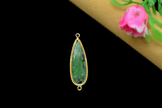 Ruby Zoisite Gemstone Faceted 10x30mm Pear Shape Shape Connector,Zoisite Checker Cut Pendant jewelry,Gemstone Double Bail Connector Pendant