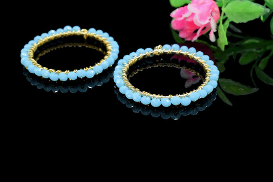 Blue Quartz Beaded Hoops Earring, Handmade Earring, Wire Wrapped Dangle Connector, Circle Pendant Component,Finding Component Quartz Jewelry