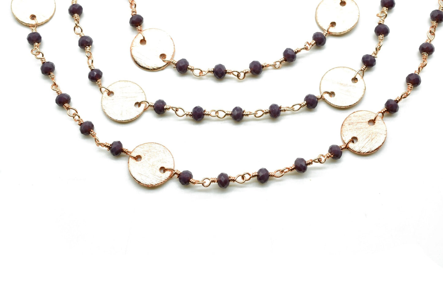 Lavender 3mm Beaded Chain,Lavender Rosary Chains,Lavender Wire Wrap Chain,Lavender Brass chain,Jewelry Making Chain,circle charms chain,boho