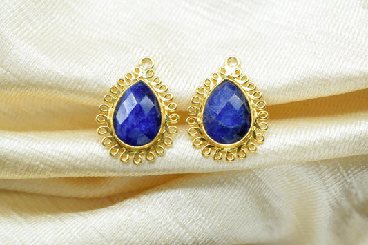 Blue Sapphire 10x14mm Teardrop Charms,Gemstone Teardrop Bezel Charm,Handmade Pendant connectors,Single Bail Pendant,Boho Necklace Pendant