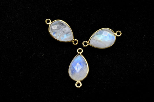 Moonstone 10x14mm Pear Shape Double bail Connectors,Moonstone Teardrop pendant,Moonstone Gold Plated bezel,jewelry making charms crafts,