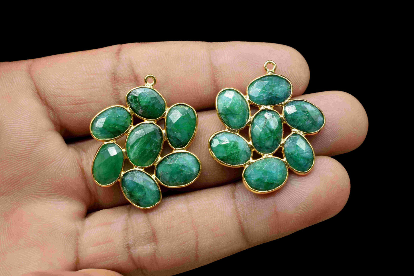 Emerald Component Earring,Oval Shape Gemstone Connectors Jewelry,May birthstone pendant,Emerald Jewelry,Gold Plated Pendant,Handmade Jewelry