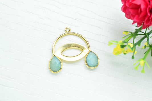 Amazonite Teardrop Pendant/Gold Plated Charms/Faceted Cut Gemstone/Gemstone Pendant/Handmade Teardrop Jewelry/Components Pendant/Single Bail