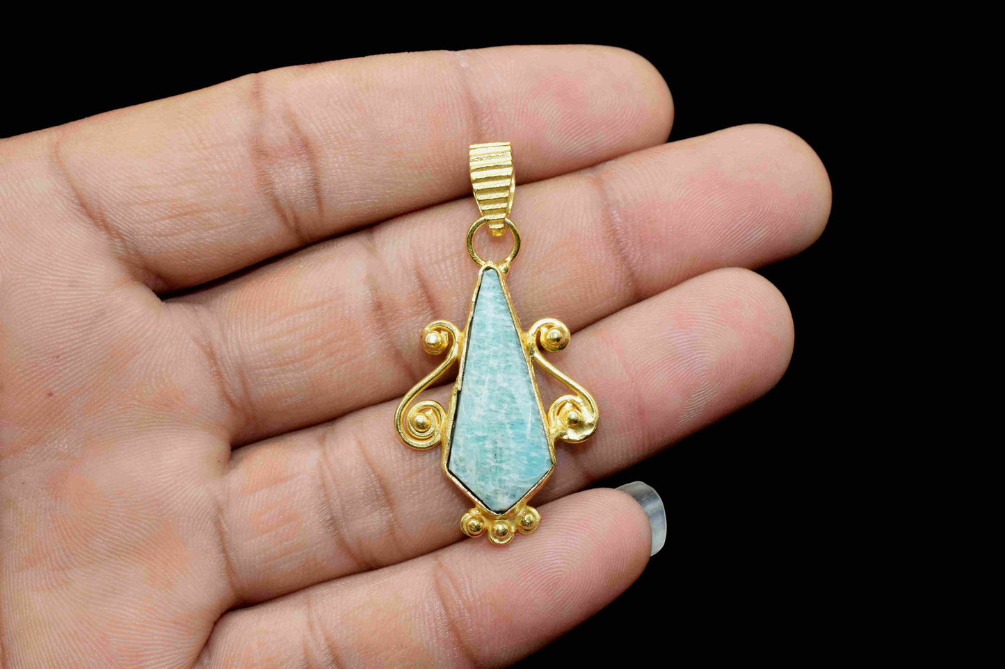 Amazonite Gemstone Pendant, 10x25mm Tie Shape Gemstone Pendant, Gold Plated Gemstone Jewellery, Amazonite Pendant,Gemstone Tie Pendant,Gift
