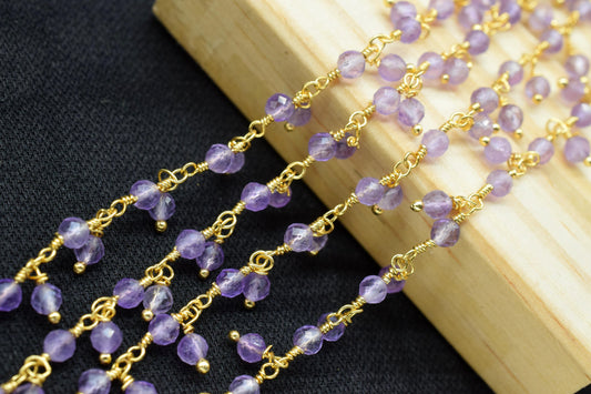 Natural Amethyst Dangling Bead Chain,Gemstone Rosary Chain,Wire Wrapped Necklace Chain,Amethyst Cluster Rosary Chain,Handmade beaded Jewelry