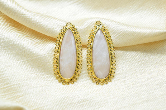Moonstone 10x30mm Teardrop Bezel Charm,Single Bail Pendant,Handmade Jewellery Connectors,Gemstone Brass Component,Handmade Connector,Gift