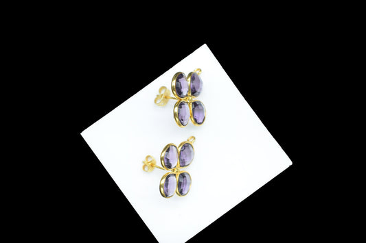 Amethyst Gemstone Earring Connector/Gold Plated Jewelry/Amethyst Handmade Jewelry/Bezel Component/Jewelry making Stone/Heart Shape/Gift