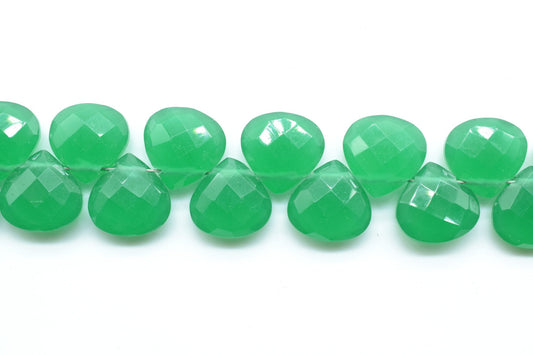 Green Onyx Faceted Briollete,10mm Heart Shape Beads Strand,Natural Gemstone Briollete,AAA Quality Briollete,10 Inches Strand,Green Onyx bead