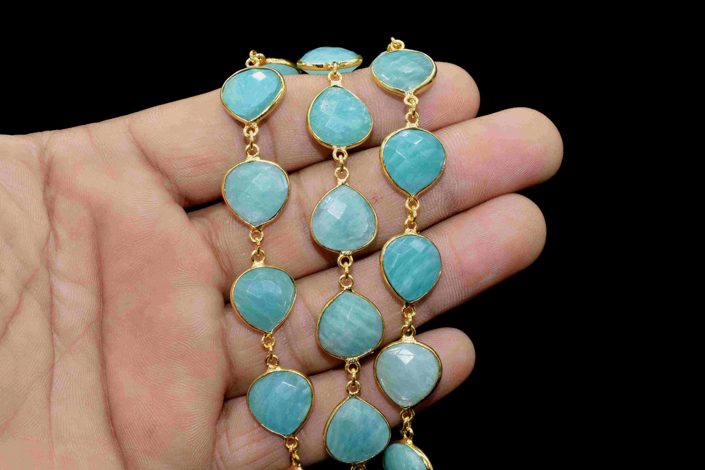 Natural Amazonite 12mm Heart Shape Bezel Chain,Gemstone Bezel Link Chain,Pendant Connector Jewelry,Amazonite Faceted Heart Shape Bezel Chain