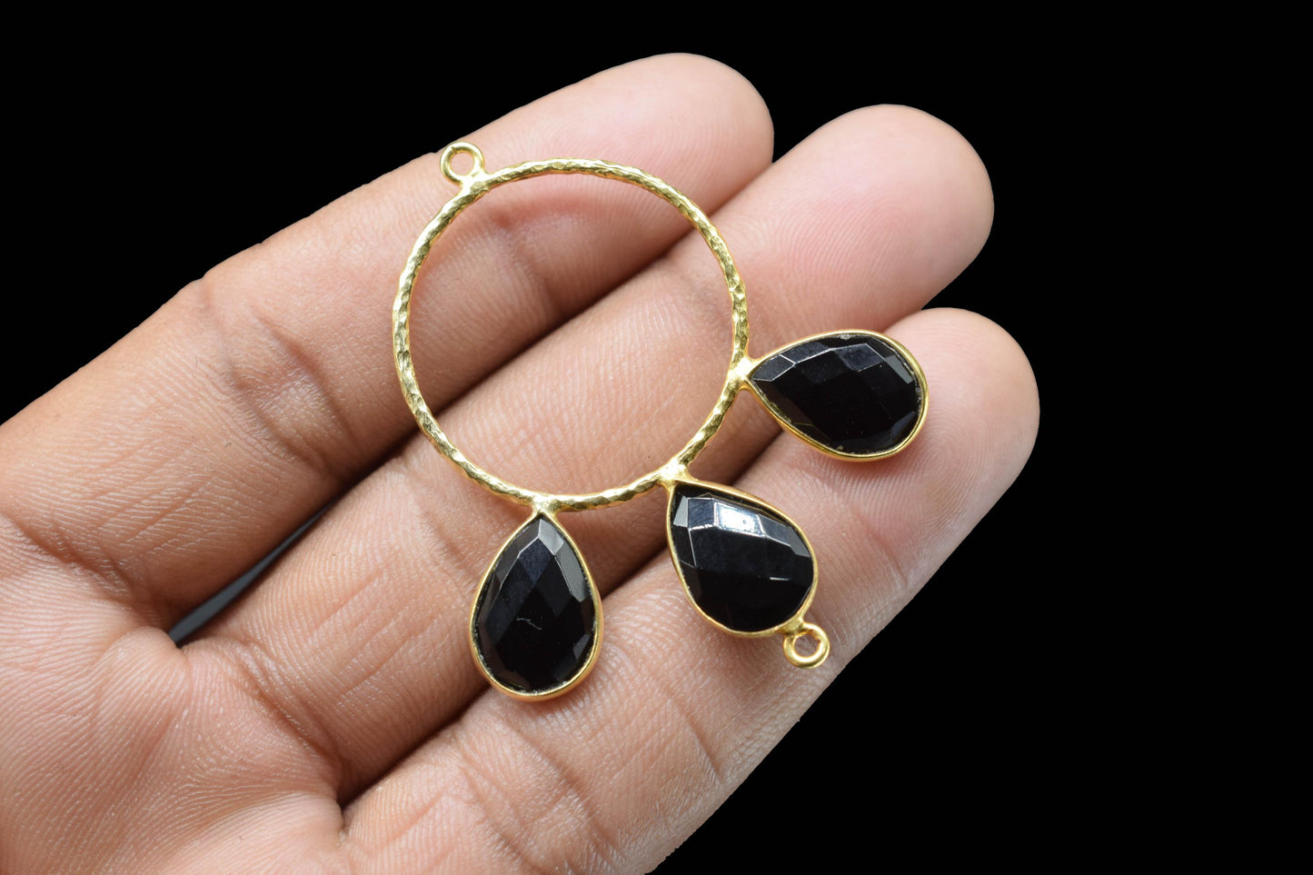 Black Onyx Pendant/Gold Plated Jewellery/Connector Jewellery/Gemstone Jewellery/Brass Connector Jewellery/Double Bail Pendant/Onyx Jewellery