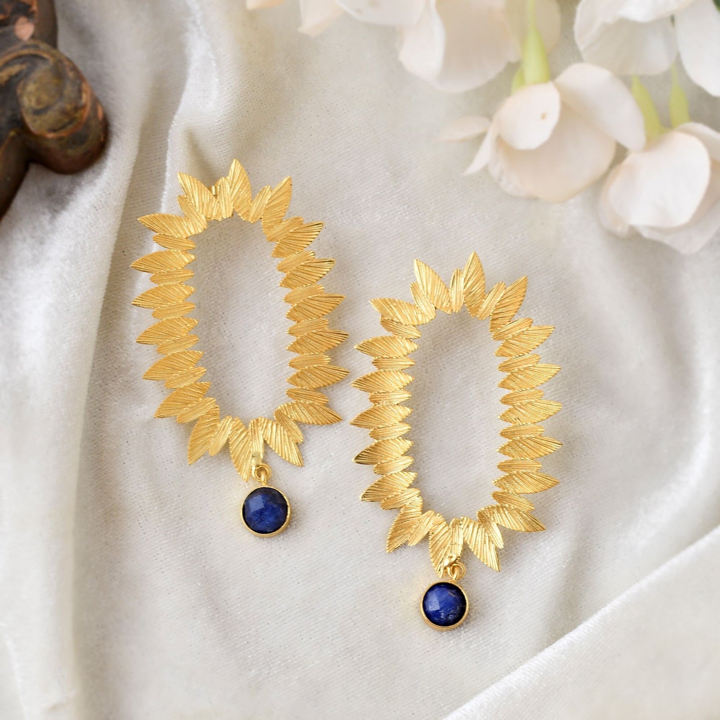 Natural Blue Sapphire Earring/Gold Plated Earring/Handmade Earring/Bridesmaid Earring/Unique designer Earring/Women Earring/B'day Gift