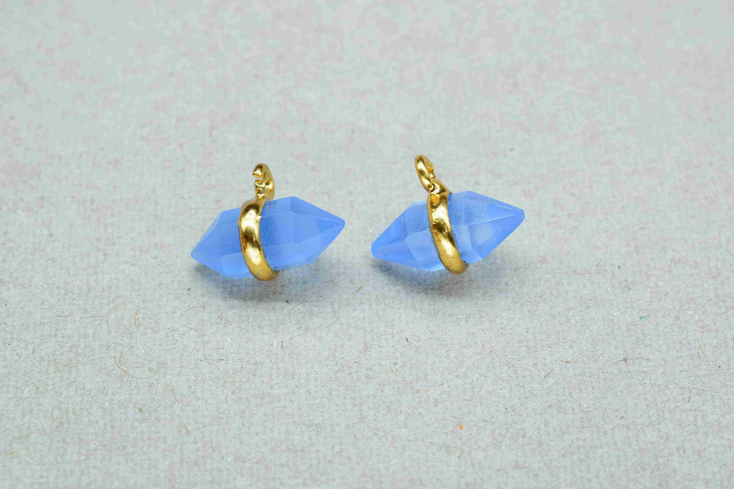 Natural Blue Chalcedony Faceted Double Terminated Points Pendant,Chalcedony 5x12mm Single Bail Pendant Jewelry,Gold Plated Band Pendant,Gift