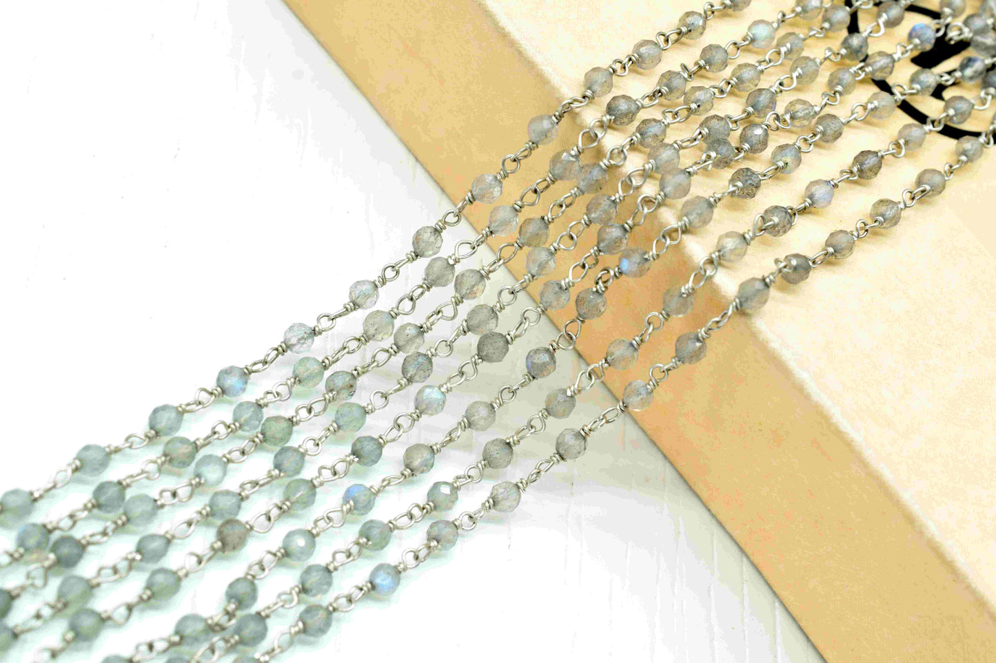 Natural Labradorite Beaded Chain,Labradorite vermeil bead chain,Labradorite 3mm Beaded Chain,Labradorite Gold Plating Wire Wrap Brass chain