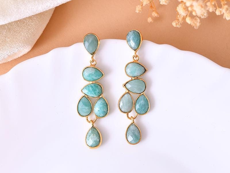 Natural Amazonite Teardrop Earrings,Amazonite Bridal Earring,Gemstone Earring,Bridal Earring,Handmade Jewelry,Bridesmaid Gifts,B'Gifts