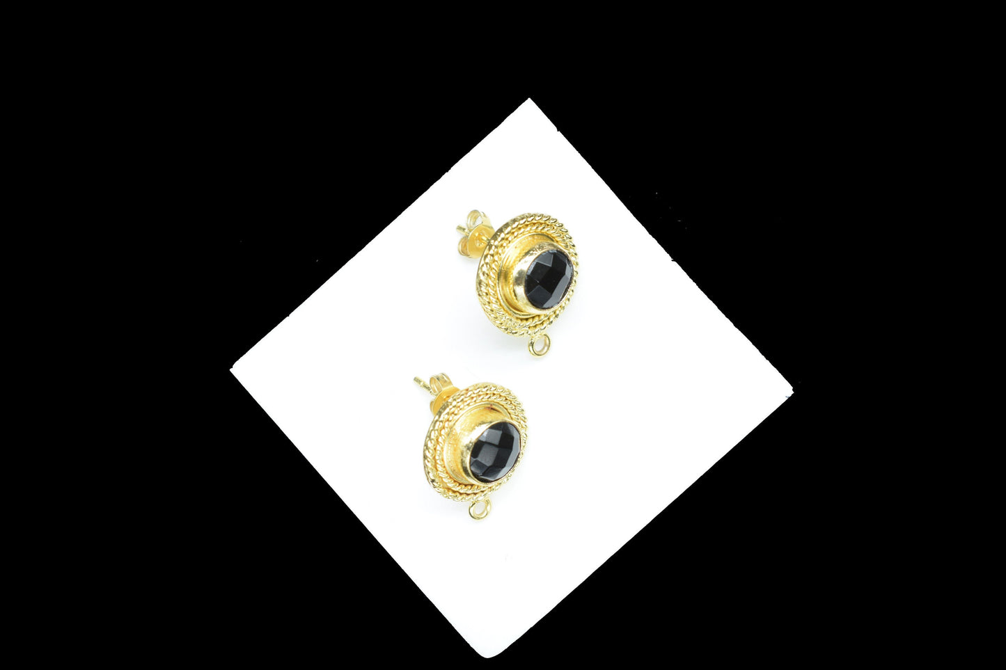 Black Onyx Gemstone Earring/Black Onyx Round Earring/Designer Bezel Earring/Gold Plated Jewelry/Handmade Jewelry/Earring Connector/Gift