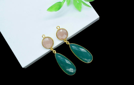 Green Onyx Dangle pendant Charm,Multi Gemstone Dangle Earring,Peach Moonstone pendant Connector,Handmade Station Link,Component Jewelry Gift