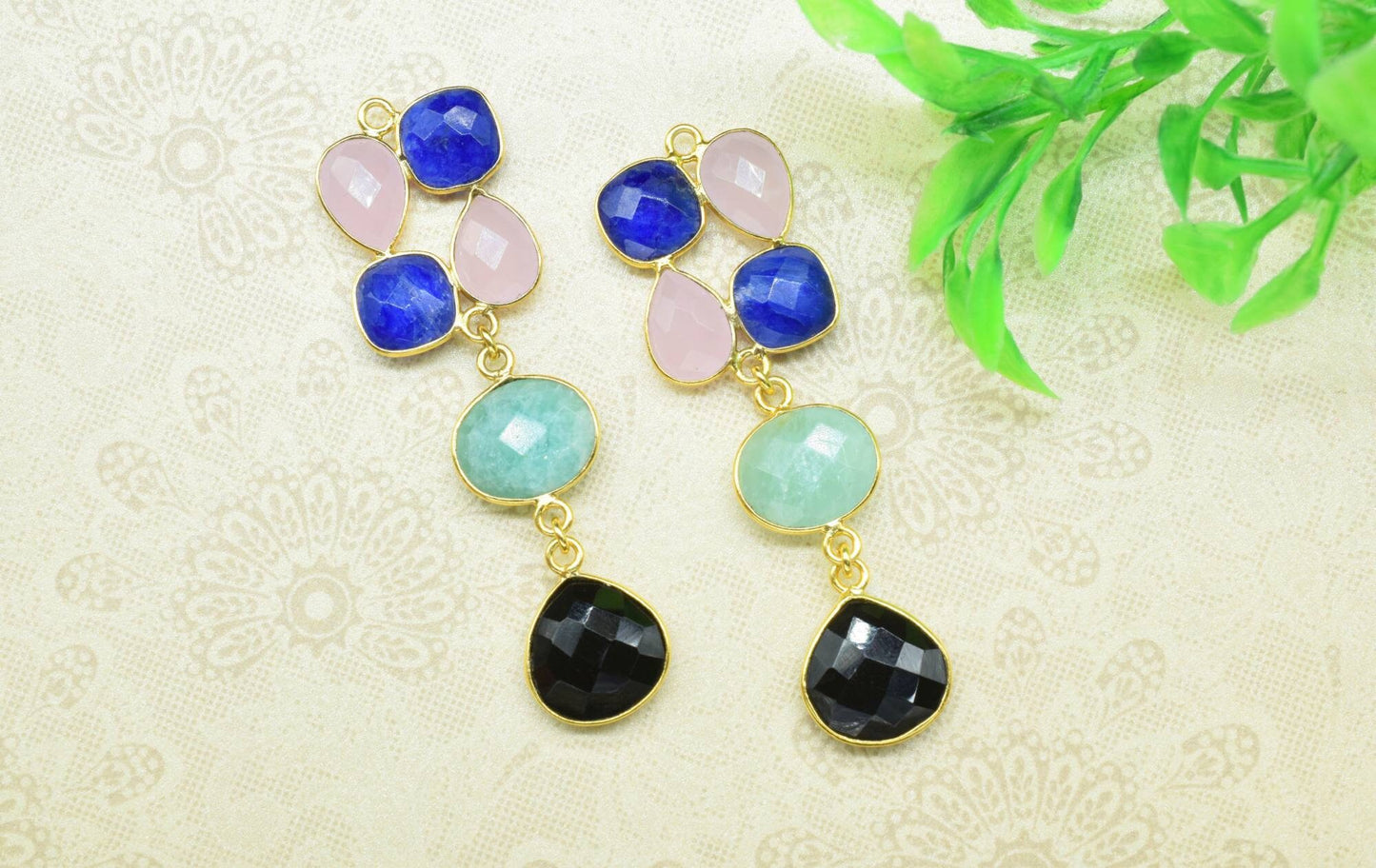 Multi Stone Earring Connector,Handmade Component Jewelry,Link Connector,Mixed Gemstone Bezels Charm Pendant,Multi Stone Pendant Jewelry Gift