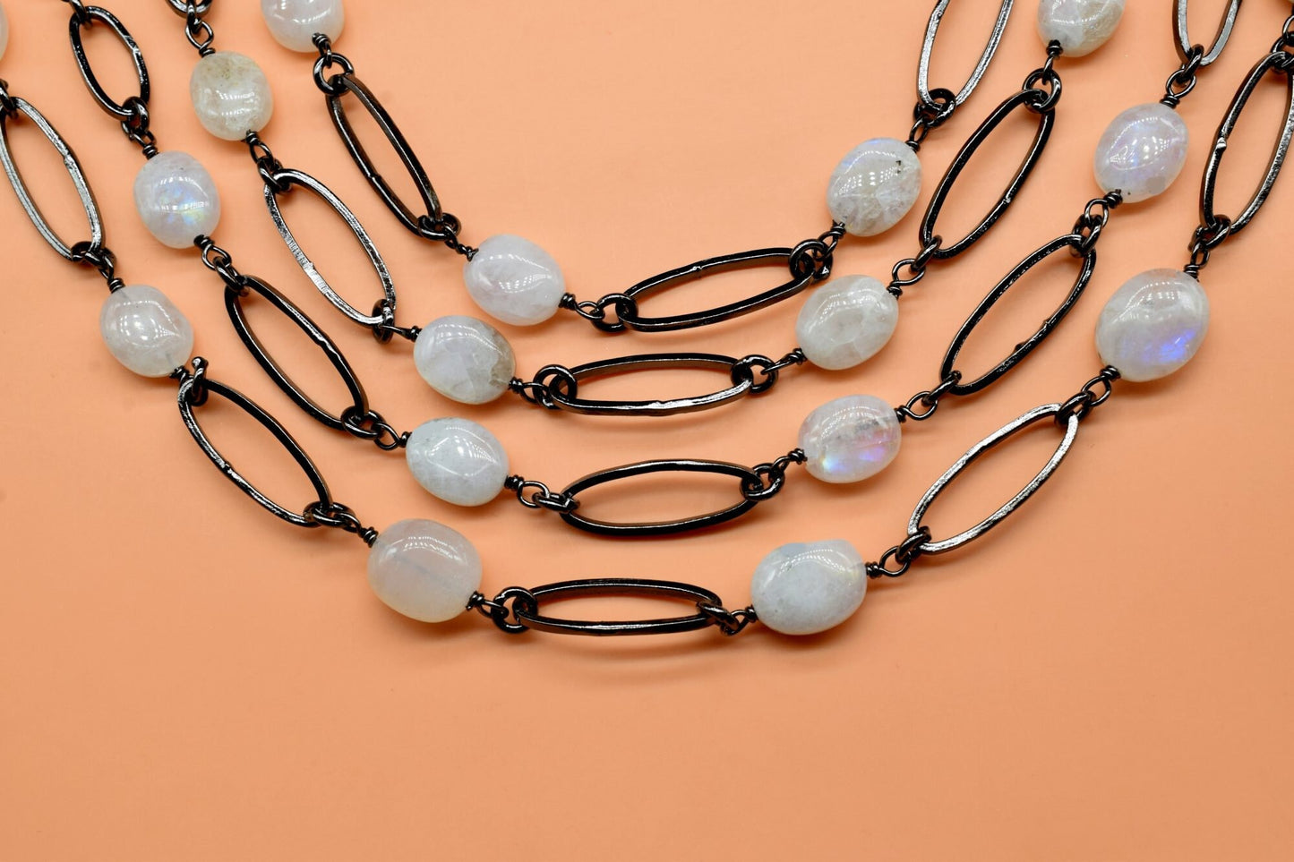 Natural Moonstone Bezel Chain,Rainbow Moonstone Smooth Bezel Chain,Moonstone Gemstone Bezel Continuous Connector Chain,Jewelry Making Chain