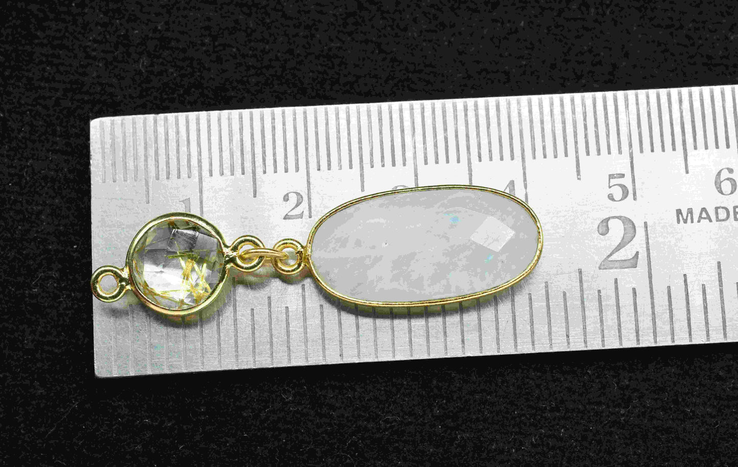 Rainbow Moonstone Dangle pendant Charm,Golden Rutile Connector,Handmade jewelry,Component pendant,Station Link,Multi Gemstone Dangle Earring
