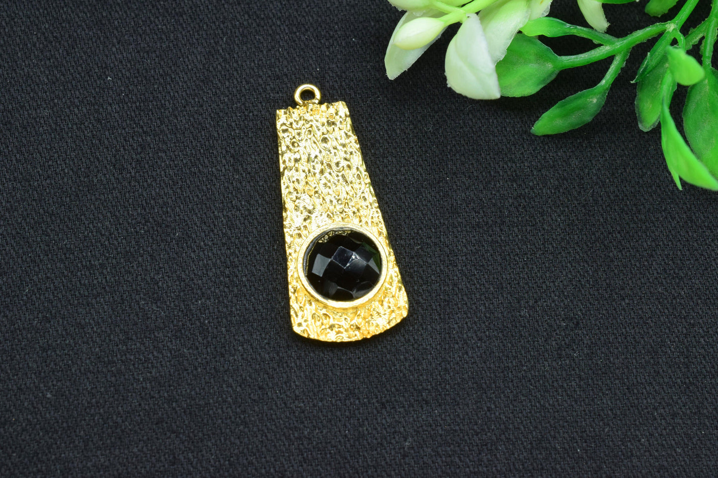 Black Onyx Pendant , Gemstone Handmade Pendant , Bulk Gemstone Pendant , Gold Plated Connectors ,Single Bail Gemstone Connector Charm
