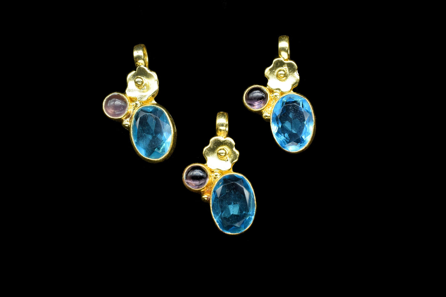 Tanzanite Oval Shape Pendants Charm,Statement Pendants,Loop Pendant,Brass Pendant,Handmade Craft Pendant Jewelry,Gemstone Amethyst Pendant