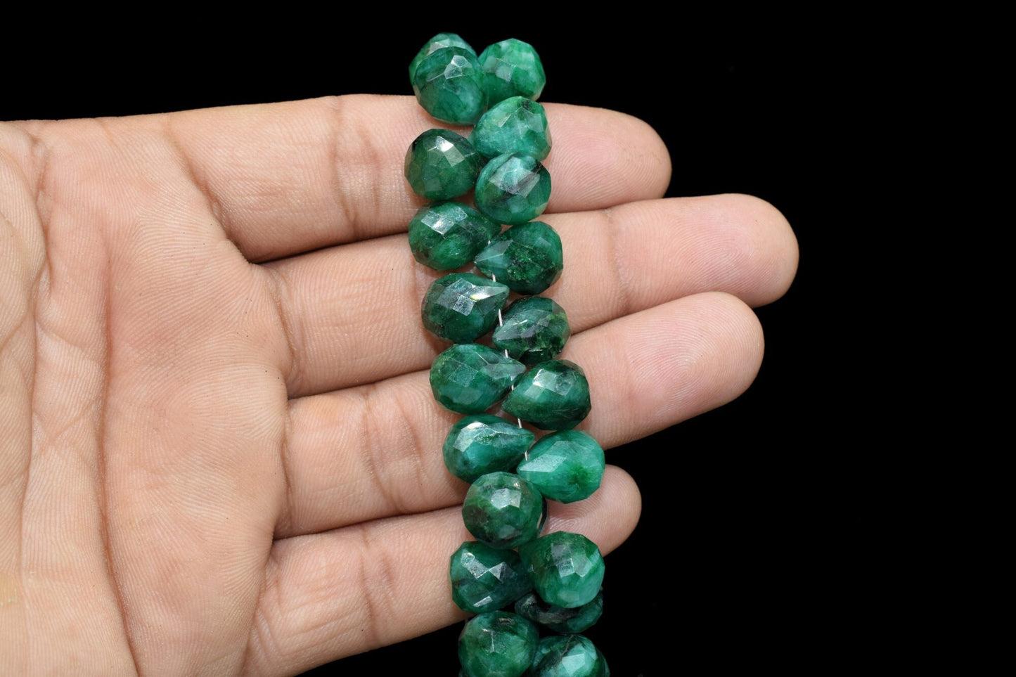 Emerald 10X14mm Drops Shape Briolettes,Emerald Side drilled Briolette,Jewelry making supplies,craft supplies,Emerald Briolette strand,