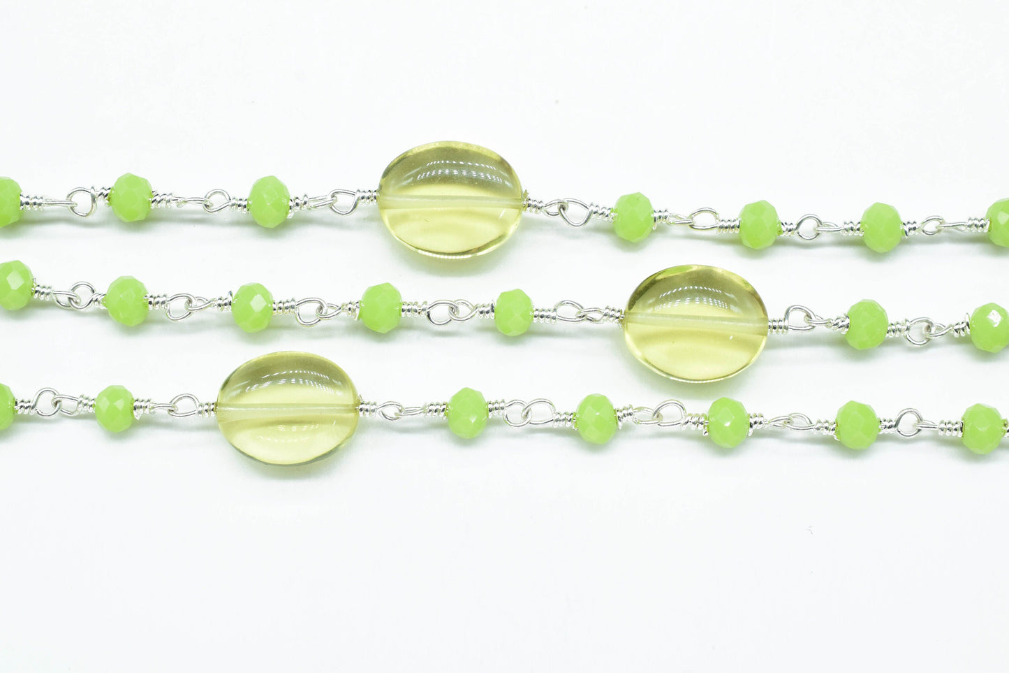 Lemon Quartz Oval Shape Rosary Chain,Chrysoprase Beaded Rosary Chain,Finding Wire Wrap Necklace Chain,Gemstone Rosary Jewelry Making Gift